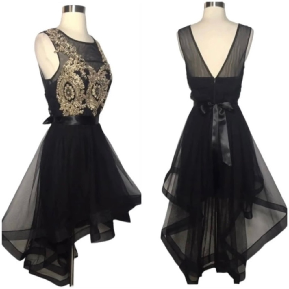 City Triangles Black & Gold Zip-Up High Low Dress (0)